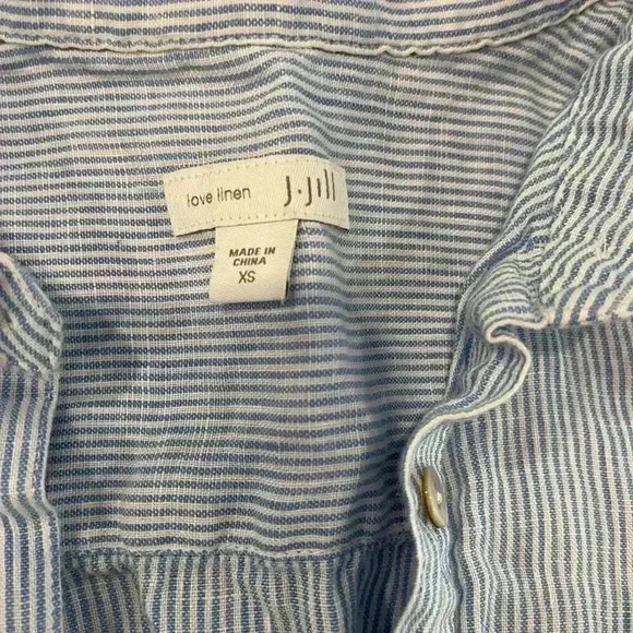 J. Jill Women's 100% Linen Tunic Top Size XS Blue White Stripes Side Buttons - Picture 3 of 4